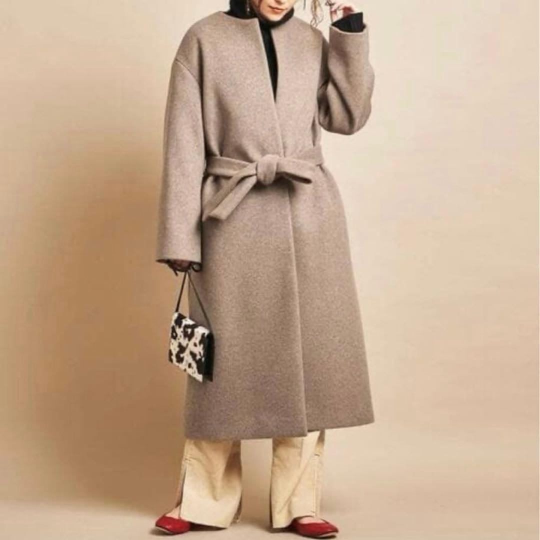 美品 Beauty&Youth ビーバーノーカラーロング コート S 20AW