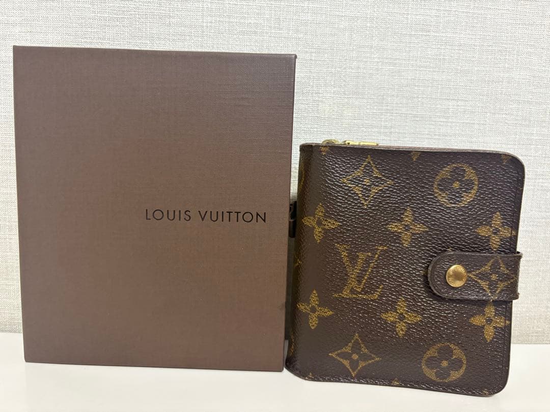 正規品 ルイヴィトン モノグラム 二つ折り財布 使用感あり 箱付
