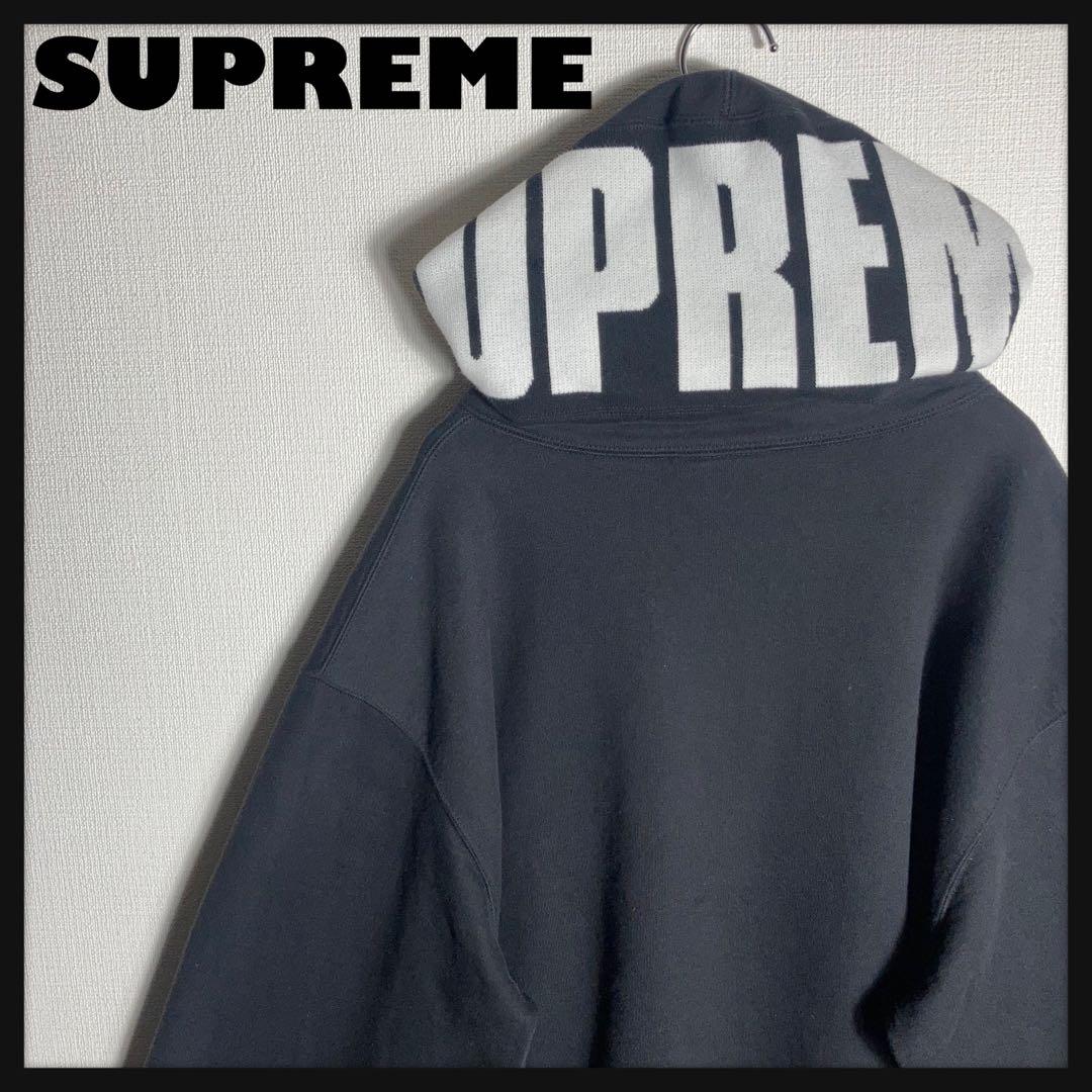 SUPREME プルオーバーパーカー フードロゴ 黒 L.