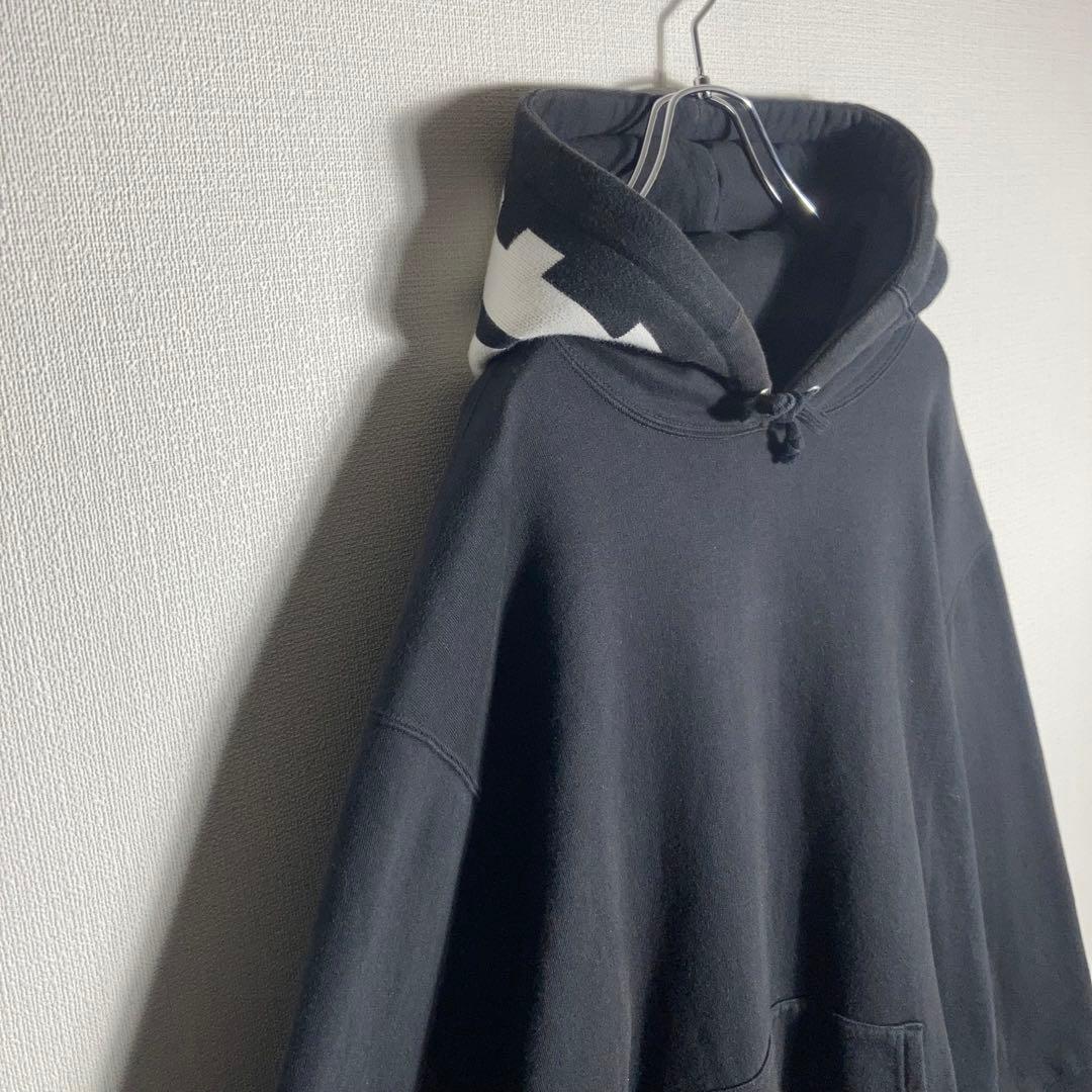 SUPREME プルオーバーパーカー フードロゴ 黒 L.