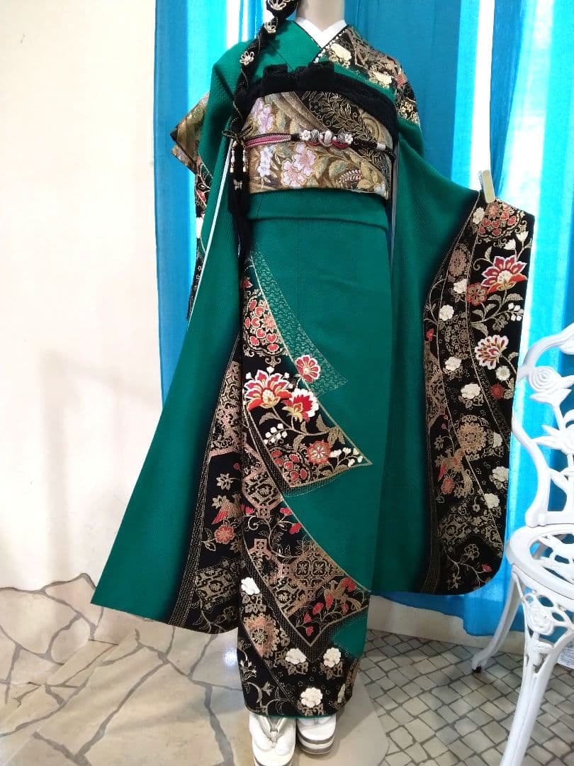 振袖フルセット、正絹、トールサイズ、重ね衿帯揚げ帯締め、やまと西陣高級袋帯、襦袢