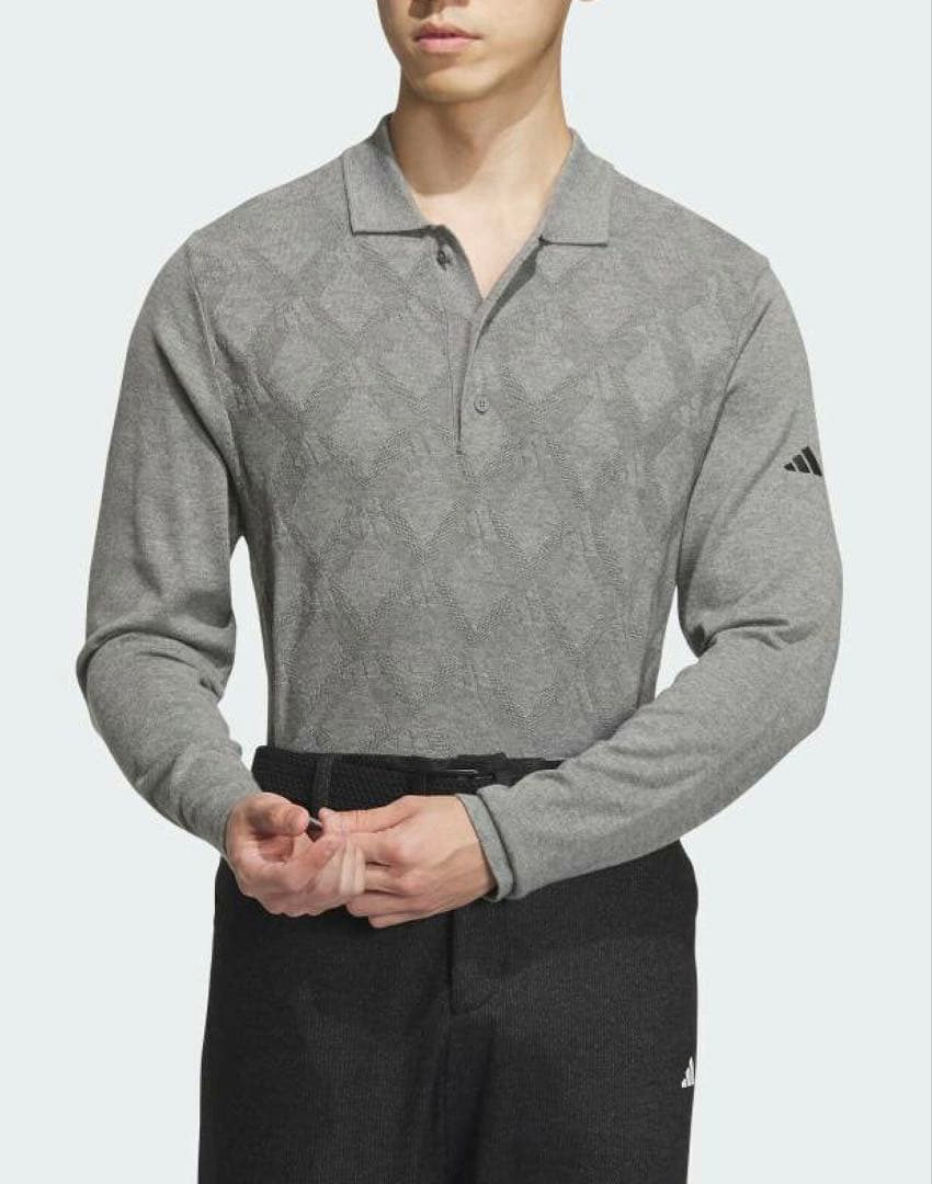 送料無料 新品 adidas GOLF アーガイル柄セーター ポロ L GR