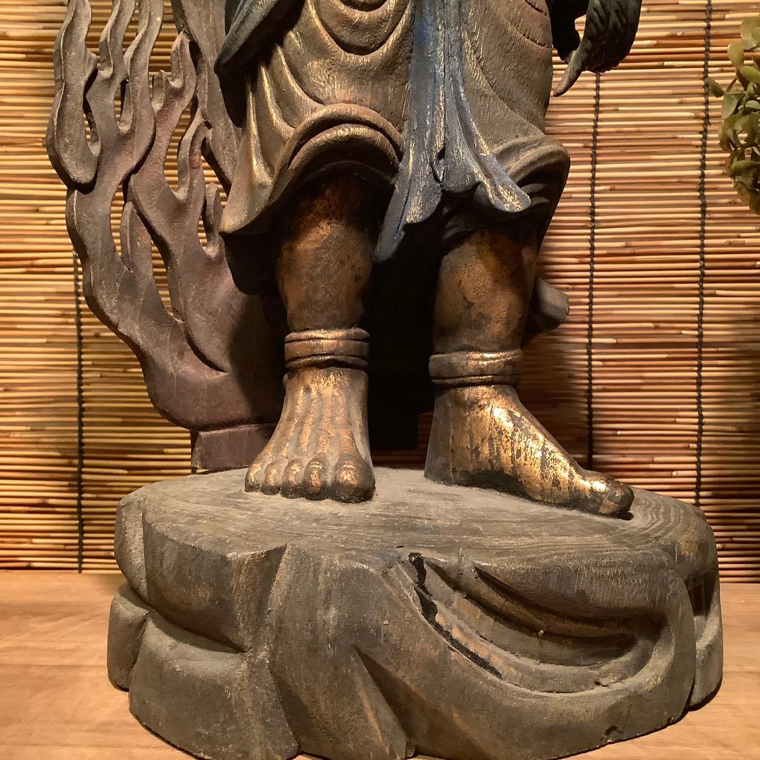 古玩・密教守護神「憤怒・不動明王」不動信仰・天地眼・神仏守護神・特大彩色木彫