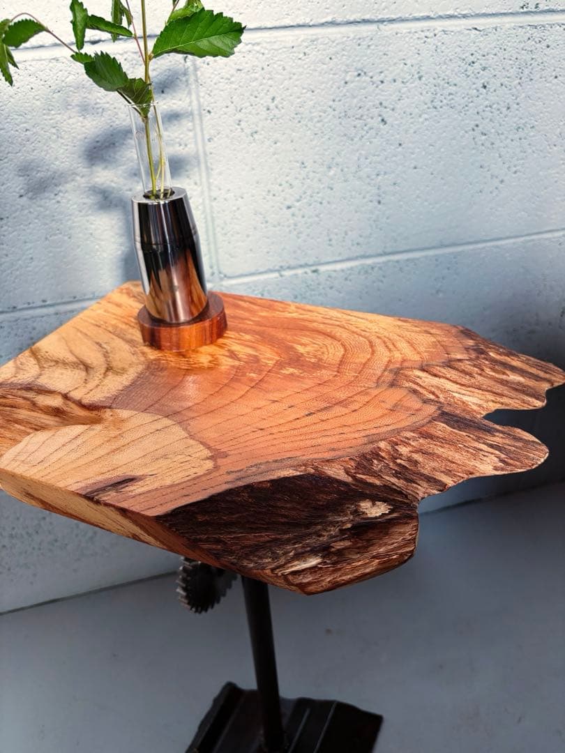 欅サイドテーブル　高さ調整可能　インダストリアル家具　コーヒーテーブル