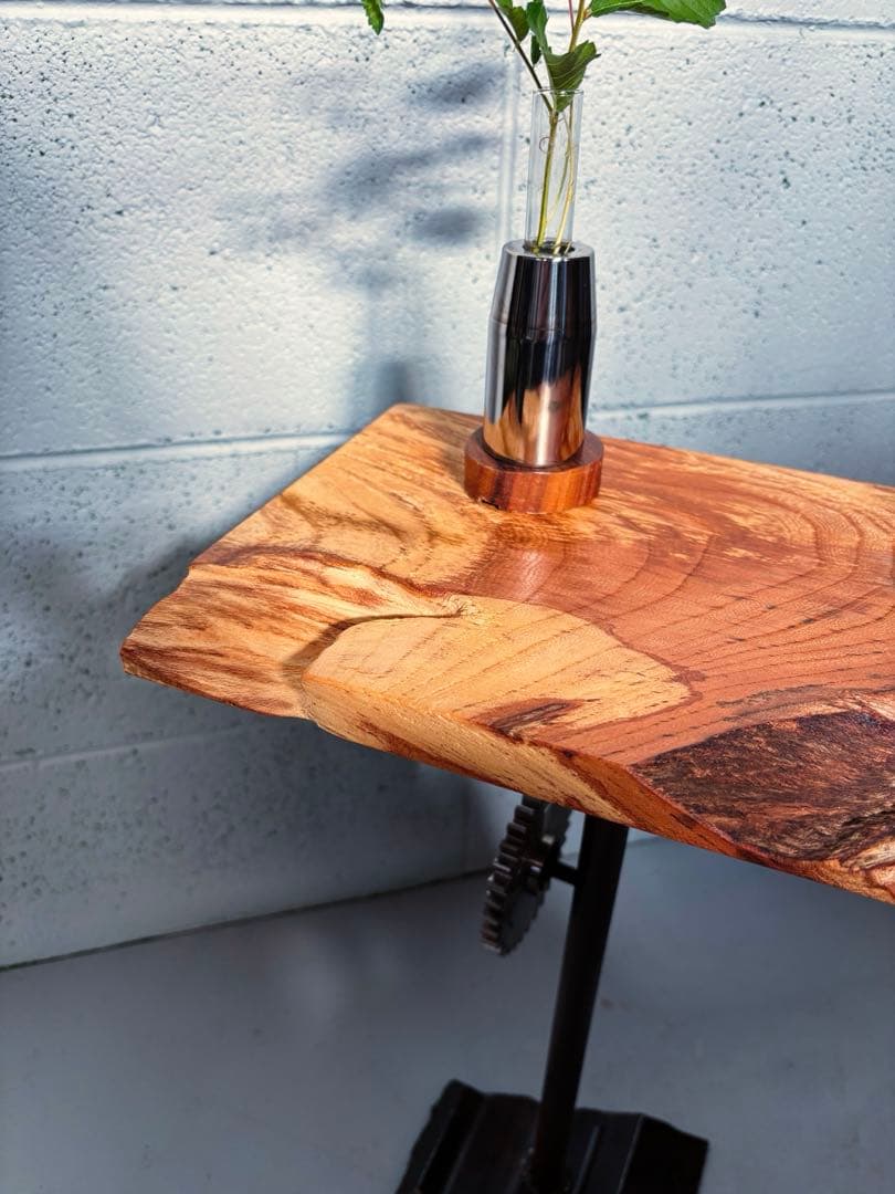 欅サイドテーブル　高さ調整可能　インダストリアル家具　コーヒーテーブル