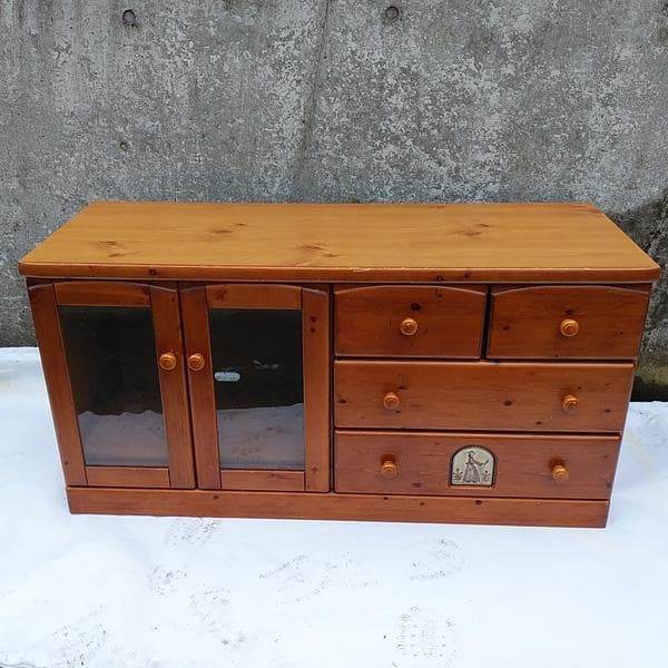 カントリー風　ナチュラルウッド収納ラック 引き出し4つ　棚2段