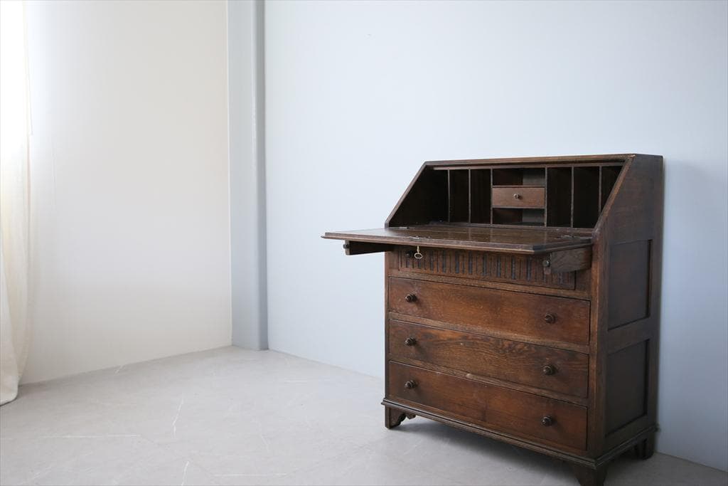 英国アンティーク木製ライティングビューロー/勉強机デスク/テーブル(91-24)