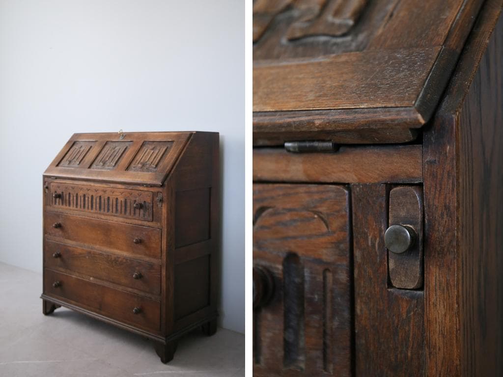 英国アンティーク木製ライティングビューロー/勉強机デスク/テーブル(91-24)