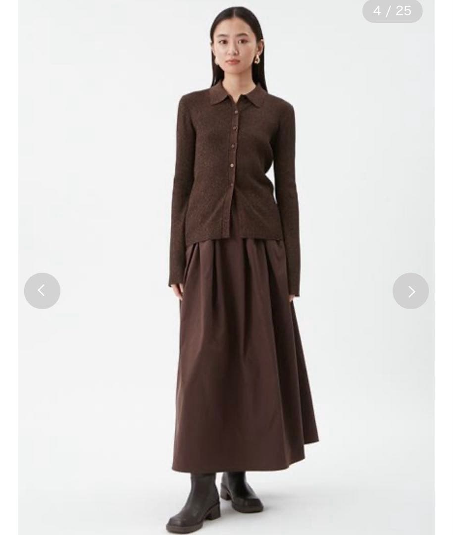 ポロ衿ニットタックフレアスカートコーデSET