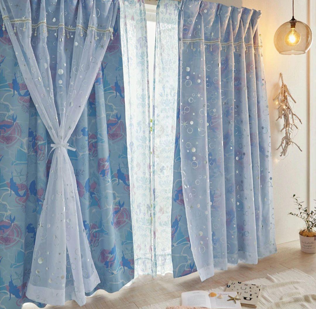 ベルメゾン アリエル カーテン レース4枚セット　遮光カーテン　ディズニー