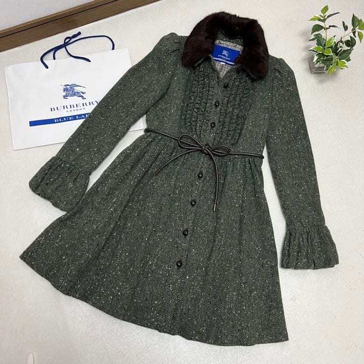 ちゃらん様 バーバリーブルーレーベルフリルツイードコート美シルエットラビット38
