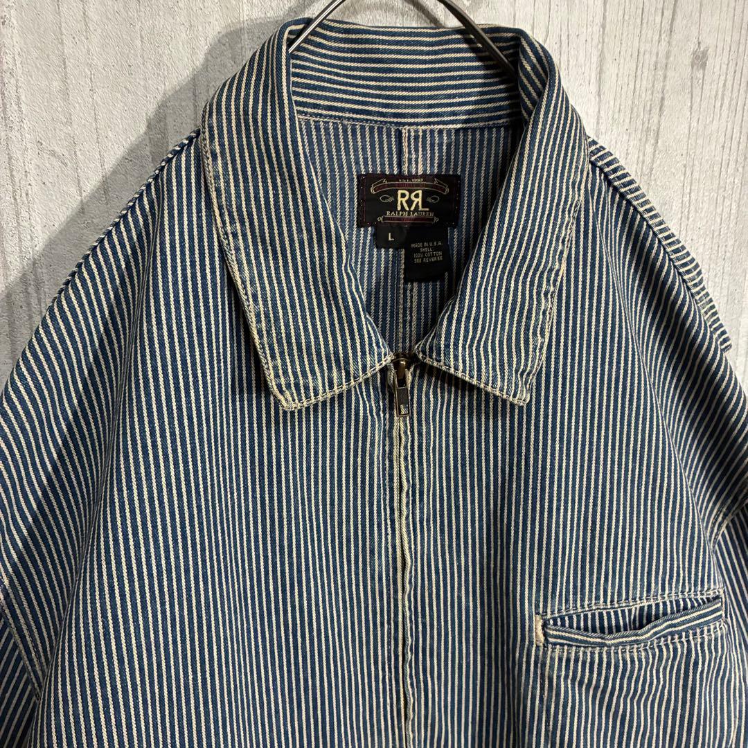 【三つ星タグ90s】ダブルアールエル　ヒッコリーストライプ　ワークジャケット　L