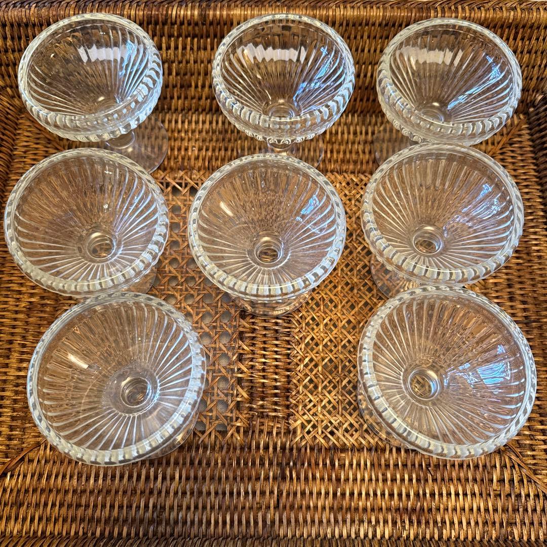 ストライプ模様 ガラス製デザートカップ 8個セットアンティーク風