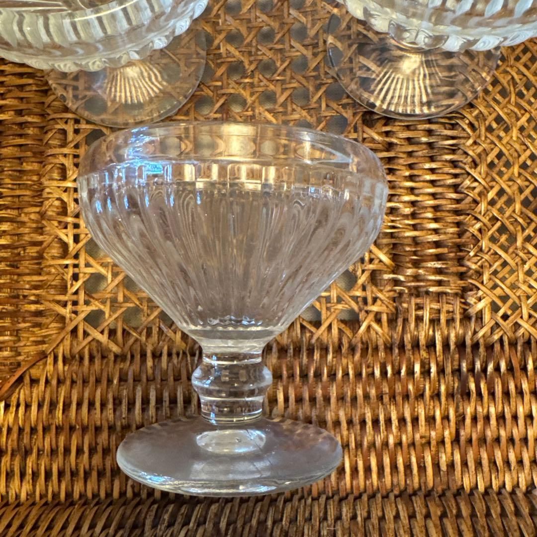 ストライプ模様 ガラス製デザートカップ 8個セットアンティーク風