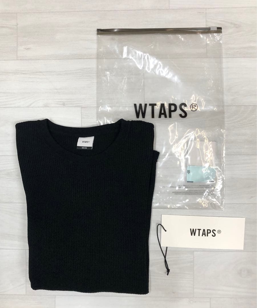WTAPS ワッフル ロングスリーブ コットン サイン ブラック ロンT