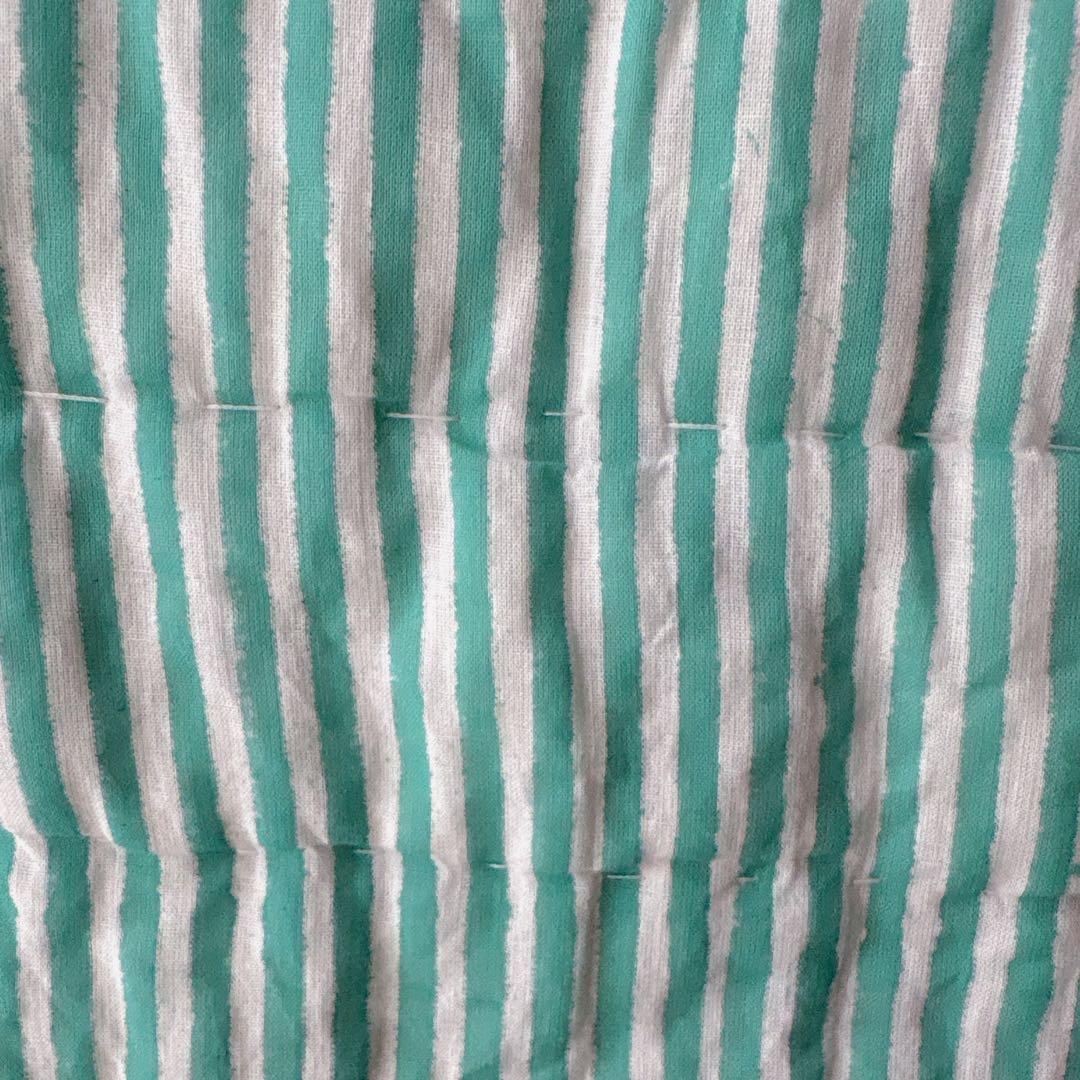 未使用※訳アリ　インド ブロックプリント 中綿入りベビーキルト ターコイズ　ラグ