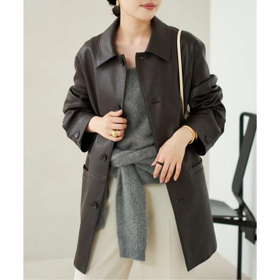 Plage Leather Like Car コート　ブラウン　36