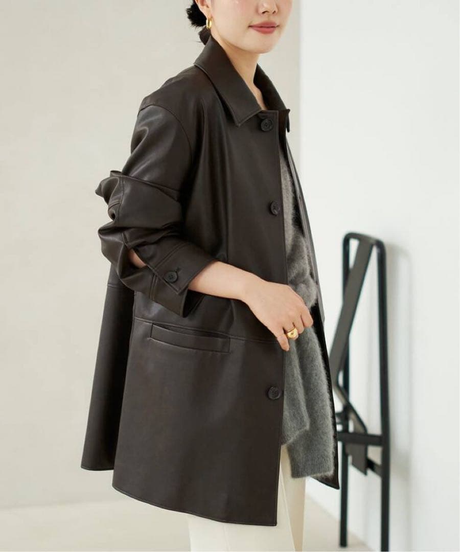 Plage Leather Like Car コート　ブラウン　36