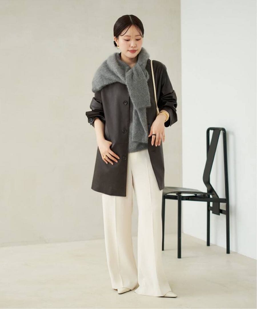 Plage Leather Like Car コート　ブラウン　36