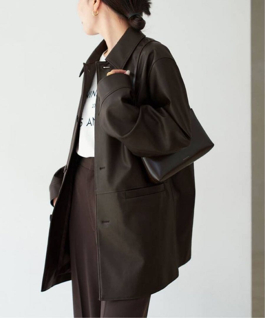 Plage Leather Like Car コート　ブラウン　36