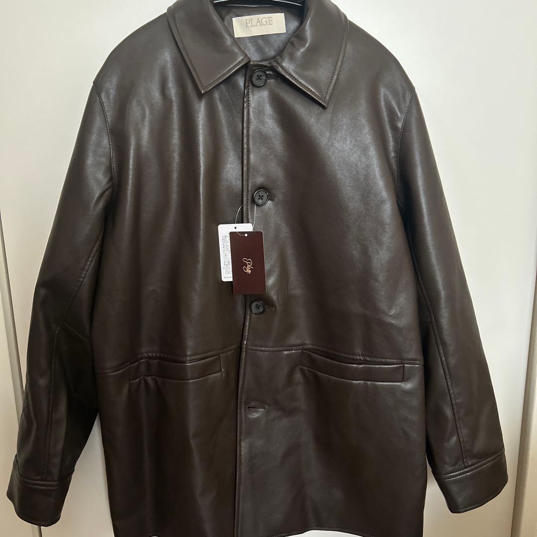 Plage Leather Like Car コート　ブラウン　36
