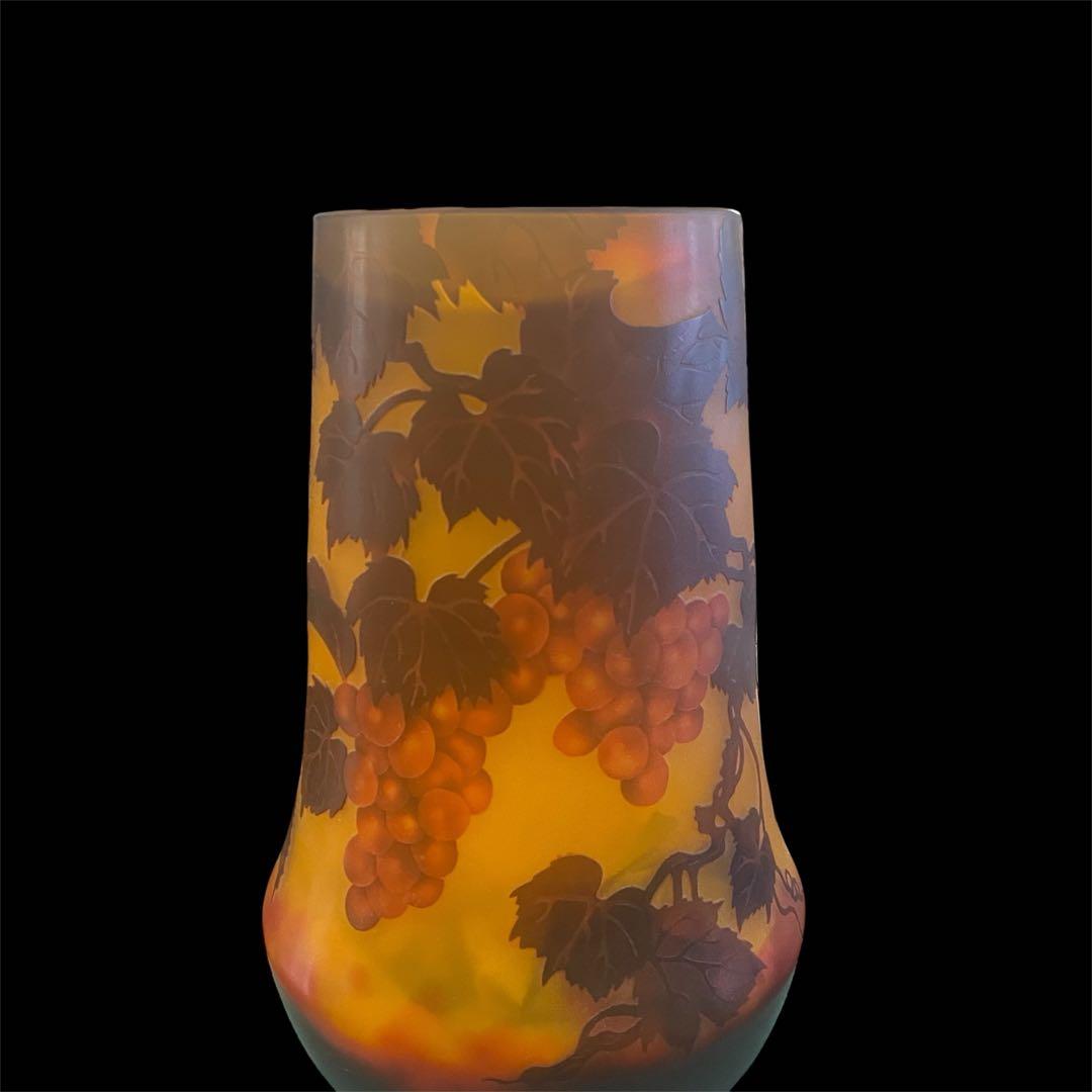 【美品】ガレ風 花瓶 ぶどう 葡萄 植物 アンティーク レトロ エミールガレ