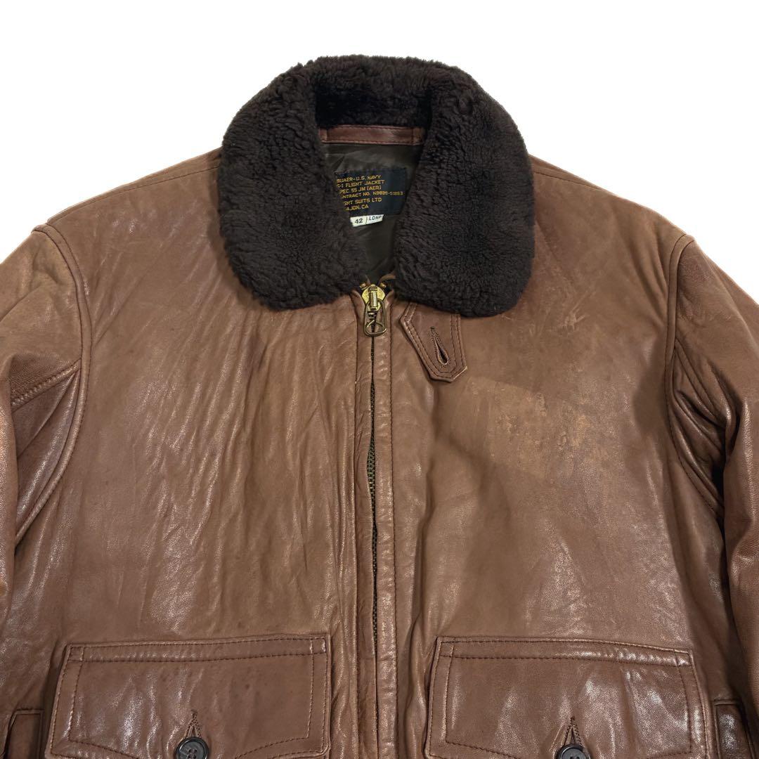 80s BUAER US NAVY G-1 レザー フライトジャケット 42