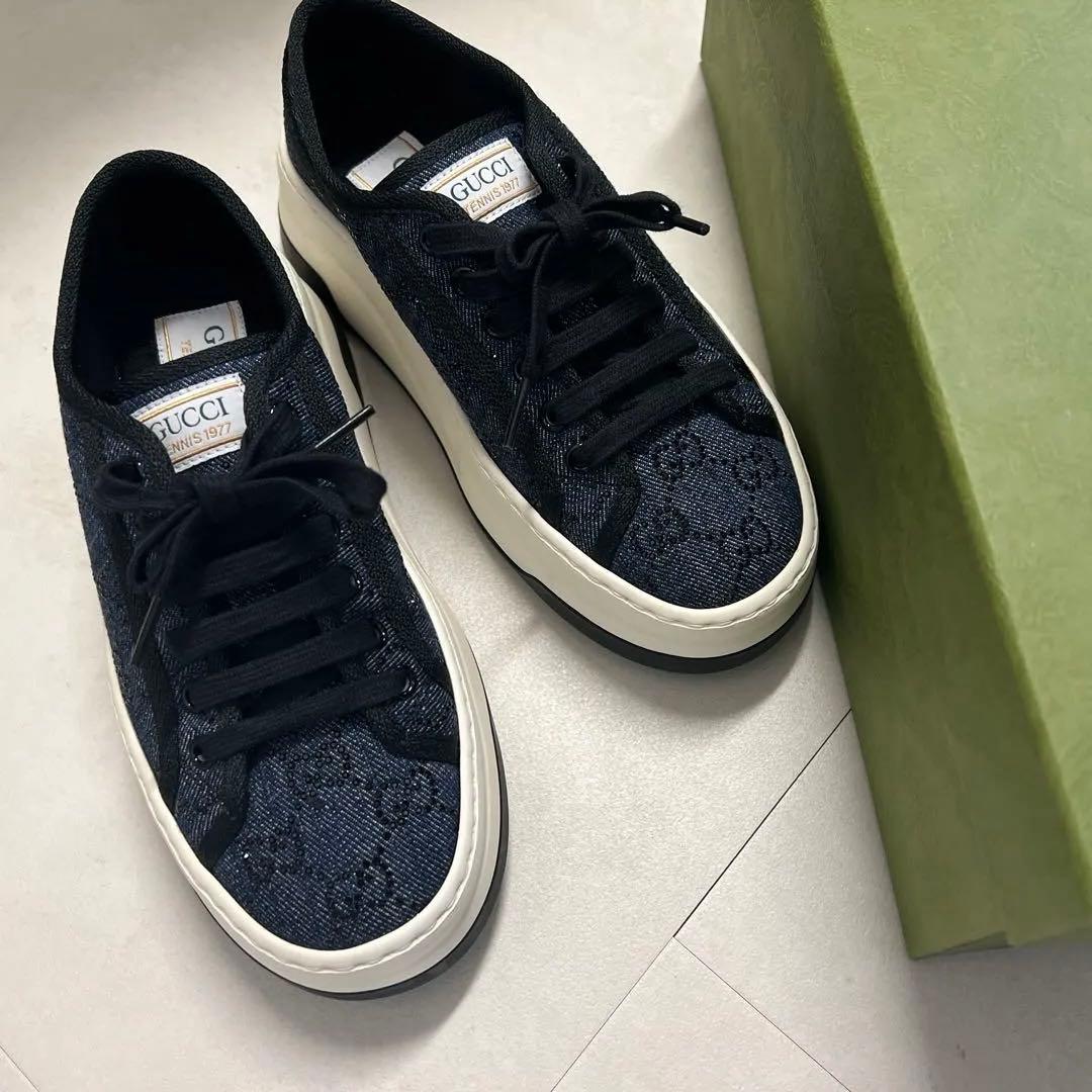 新品　GUCCI グッチ　スニーカー　GG キャンバス　厚底　ネイビー　ブラック