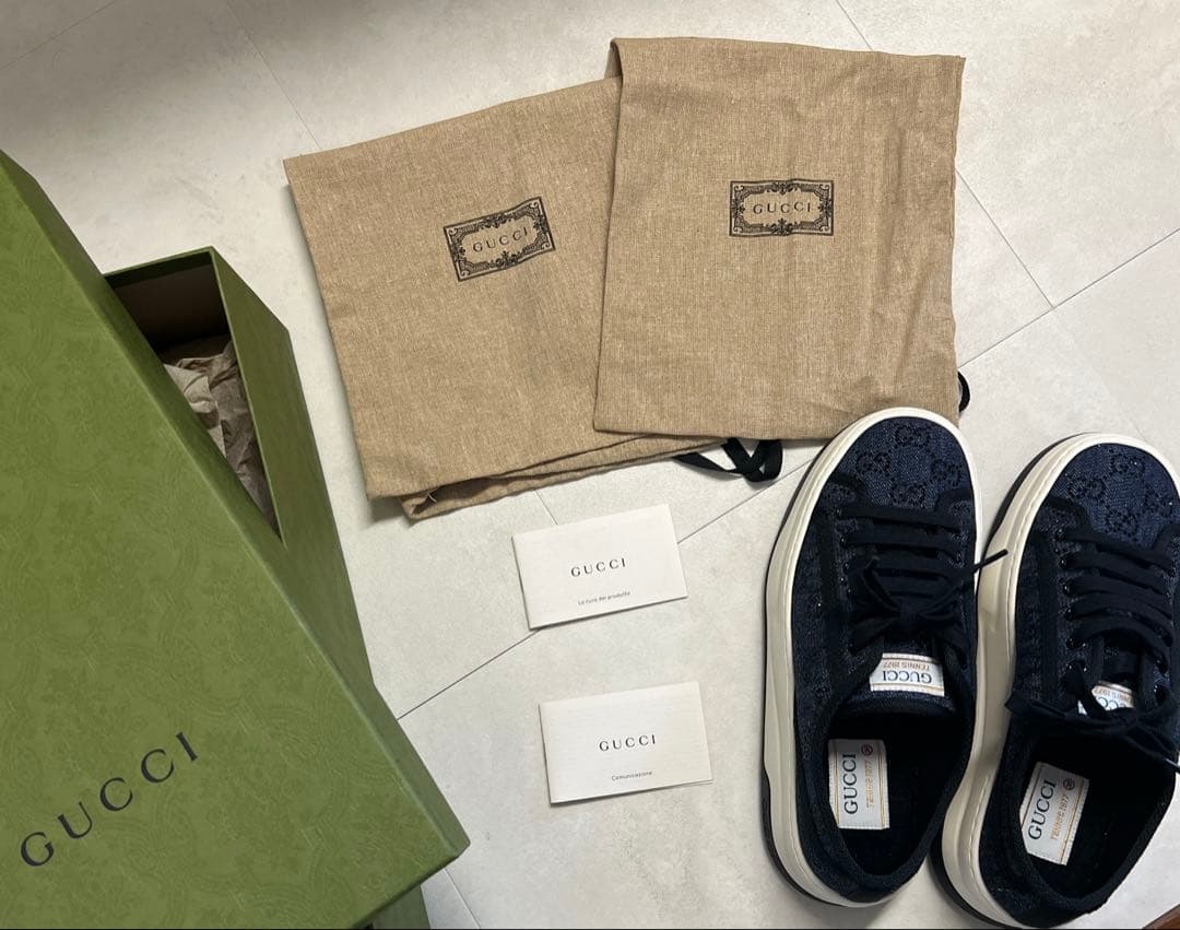 新品　GUCCI グッチ　スニーカー　GG キャンバス　厚底　ネイビー　ブラック