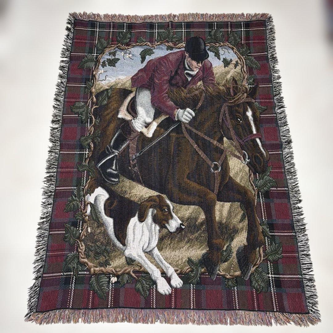犬　乗馬　馬　マルチカバー　ソファカバー　ヴィンテージラグ170x125