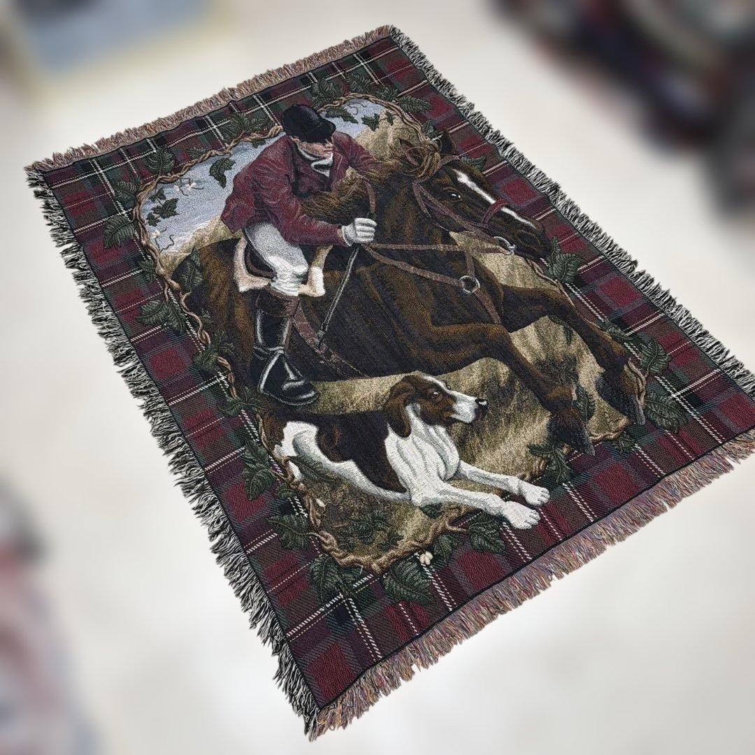 犬　乗馬　馬　マルチカバー　ソファカバー　ヴィンテージラグ170x125