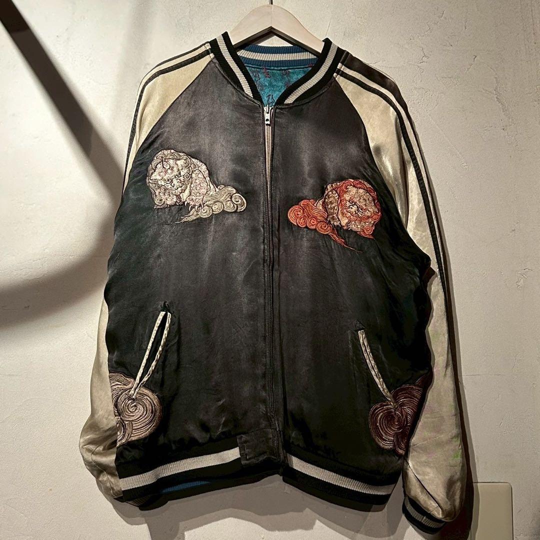 花旅楽団 リバーシブル レーヨンサテン スカジャン 獅子と雲 XL