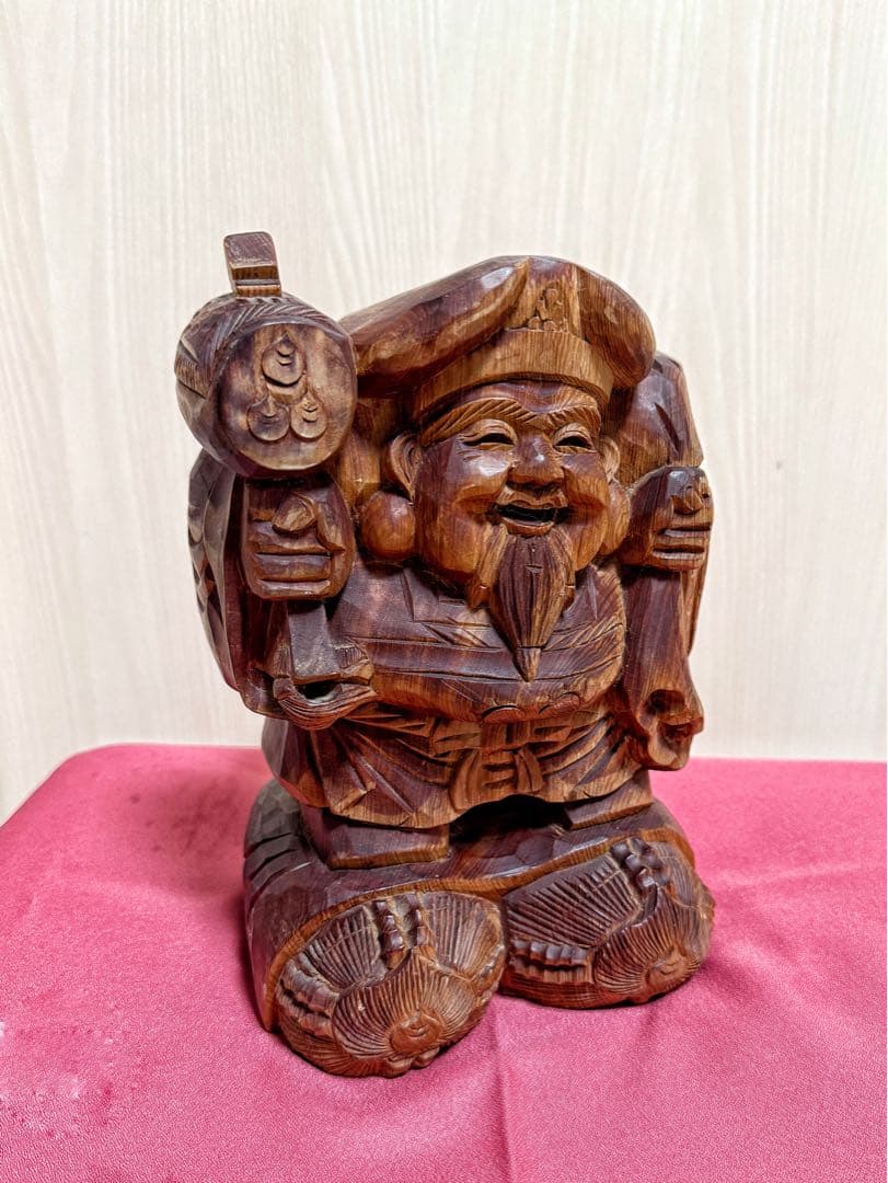 【美品】大黒天 七福神 木彫 仏像 彫刻 開運 置物 アンティーク インテリア