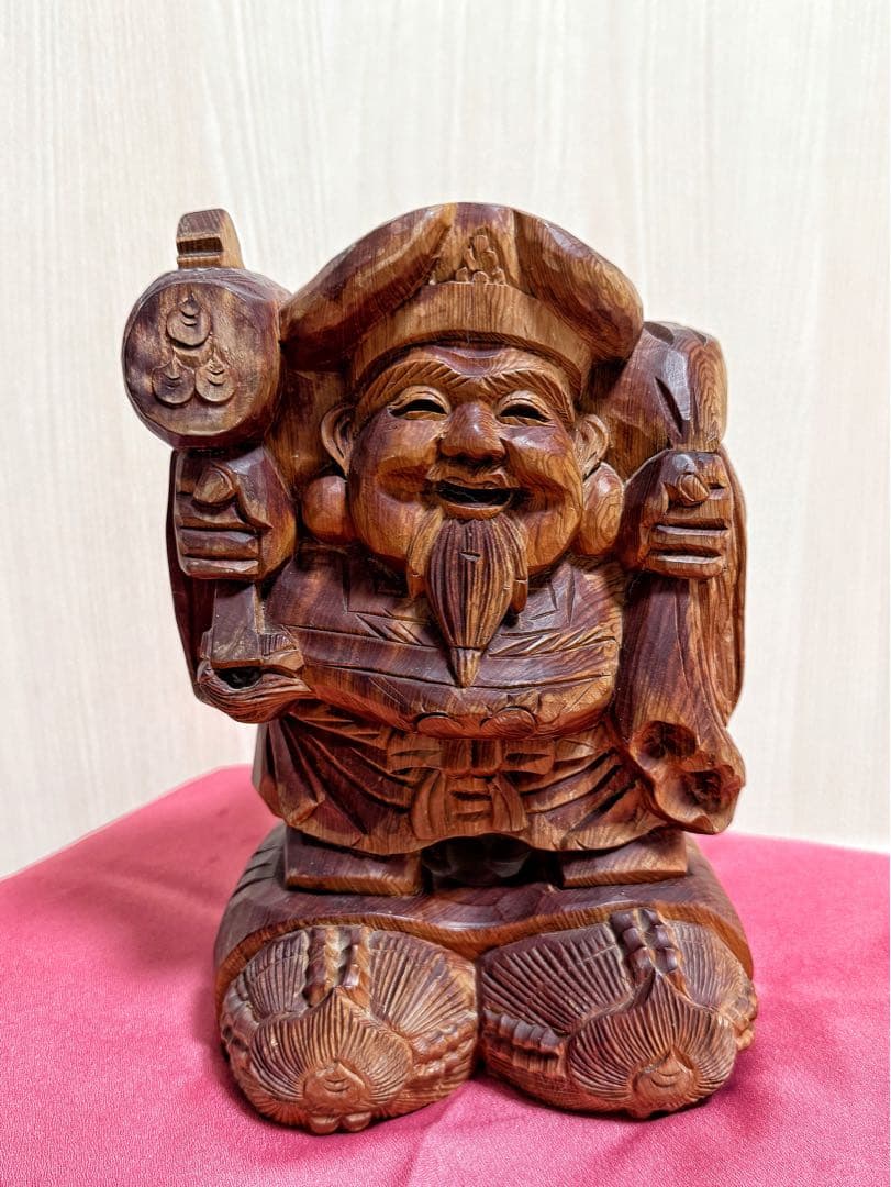【美品】大黒天 七福神 木彫 仏像 彫刻 開運 置物 アンティーク インテリア