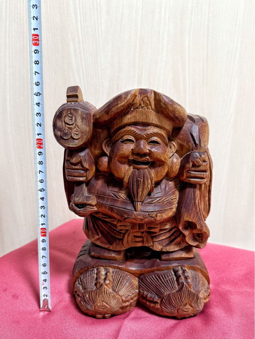 【美品】大黒天 七福神 木彫 仏像 彫刻 開運 置物 アンティーク インテリア