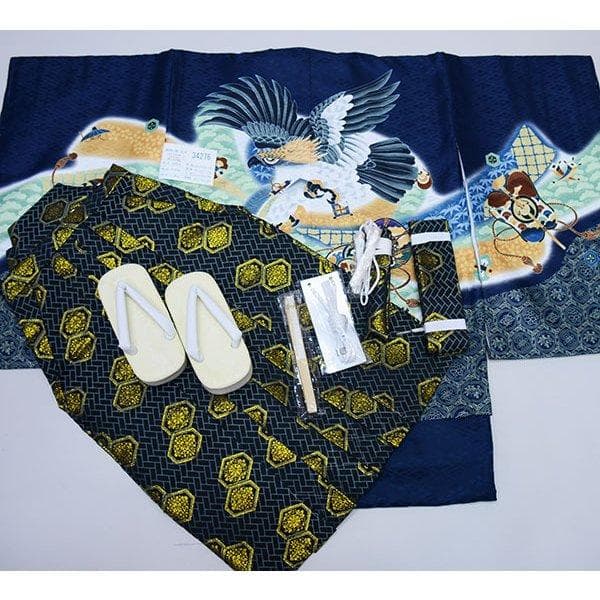 七五三 五歳 男児 羽織袴フルセット 紺地 袴変更可能 NO34276