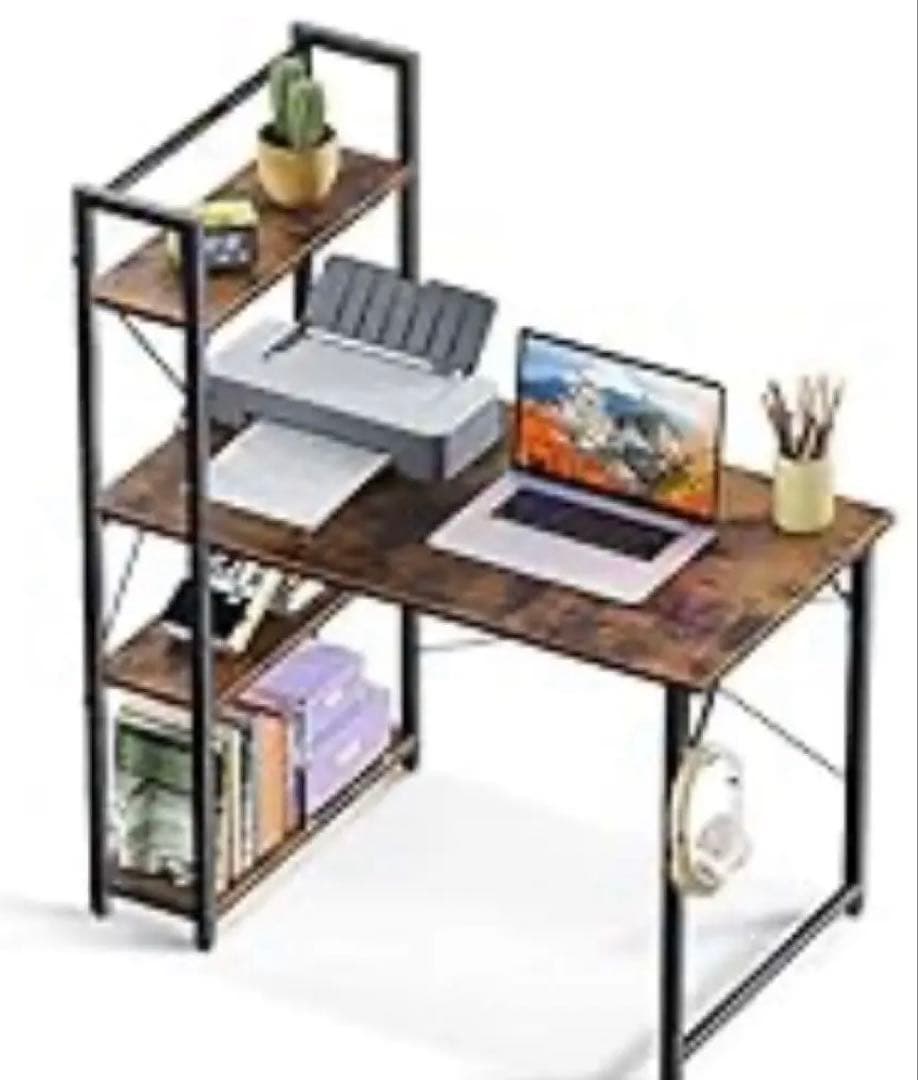 デスク パソコンデスク ラック付きデスク幅100×奥行48左右入替可収納