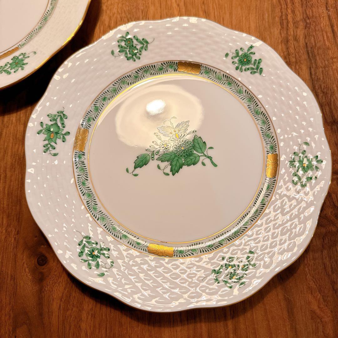 【2枚セット】HEREND ヘレンド　アポニーグリーン　プレート　19cm ③