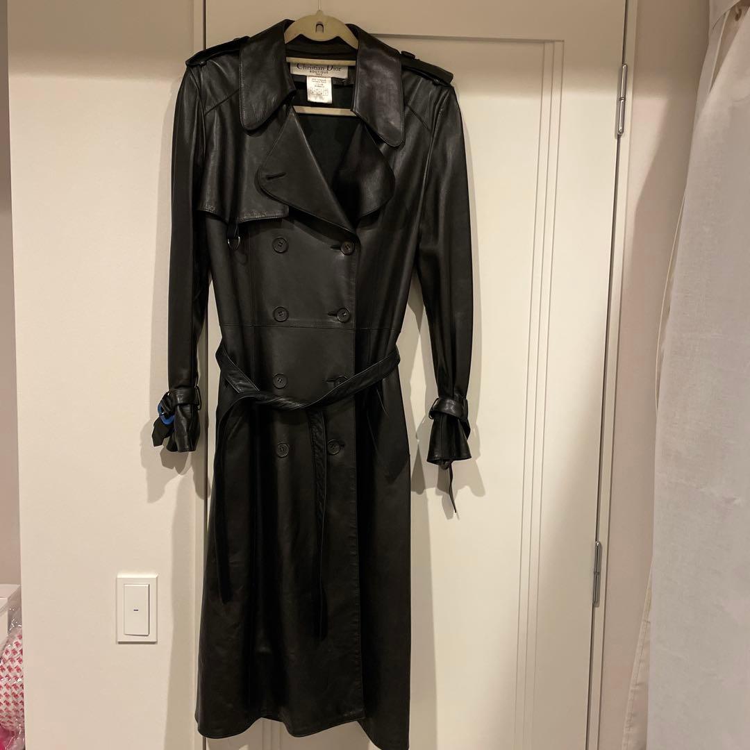 Christian Dior ブラックレザー トレンチコート サイズ M相当