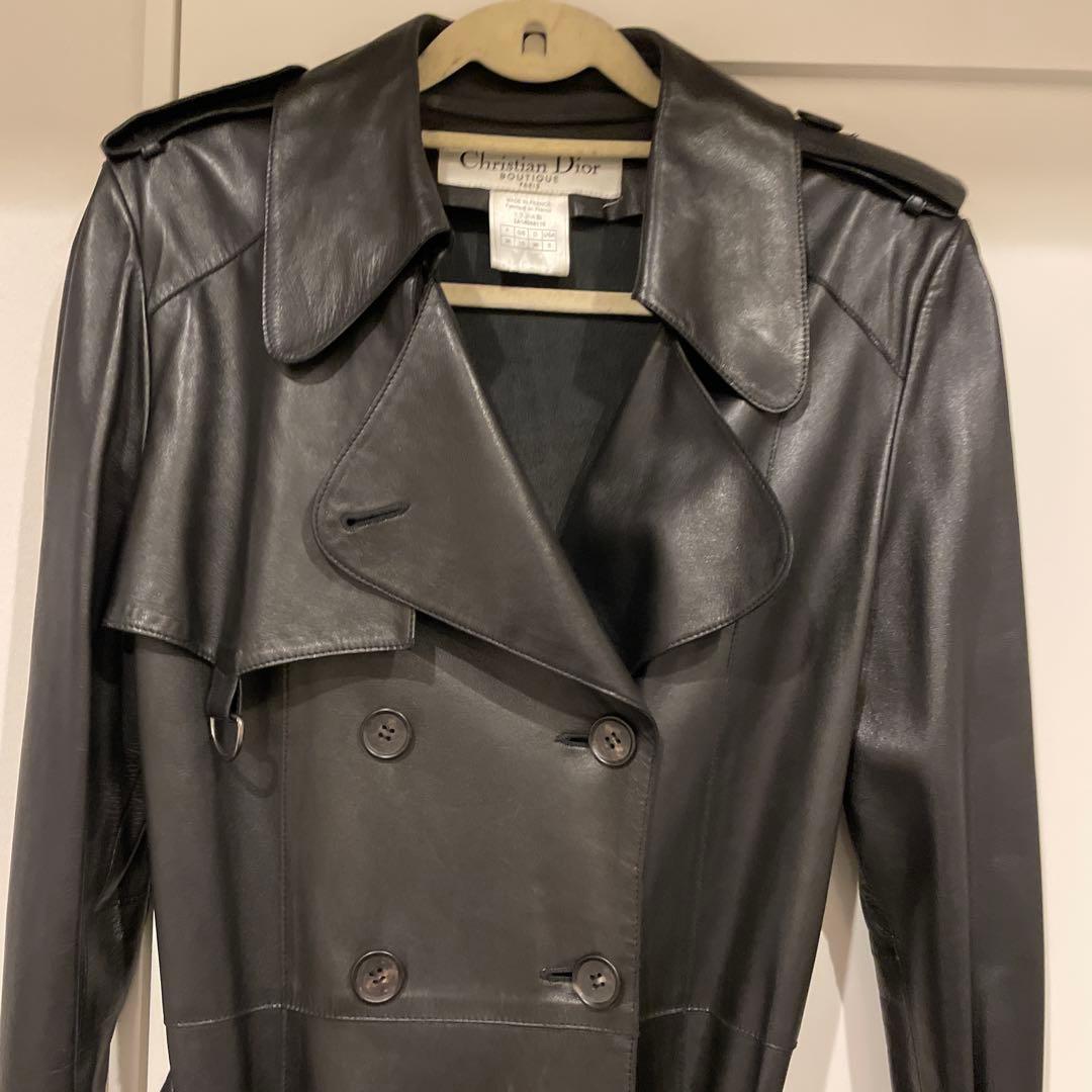 Christian Dior ブラックレザー トレンチコート サイズ M相当