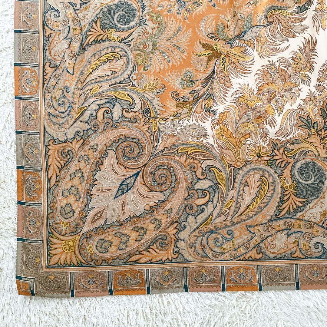 良品✨エトロ ボタニカル柄 大判ストール ベージュ系マルチ ウールシルク