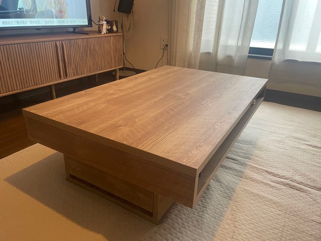 ★値下げ・送料込み★【ほぼ未使用】木目調ローテーブル・収納付き【幅110】