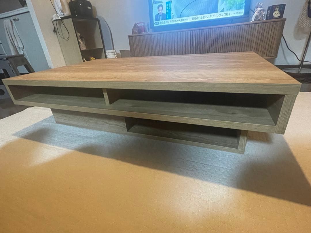 ★値下げ・送料込み★【ほぼ未使用】木目調ローテーブル・収納付き【幅110】
