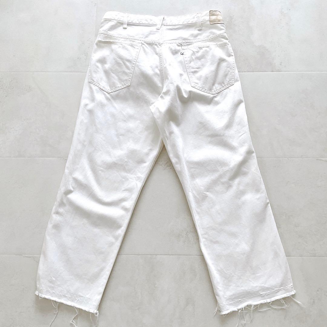現行✨極美品　ライ麦デニムのクロスオーバーパンツ　ホワイト　R刺繍　大きいサイズ