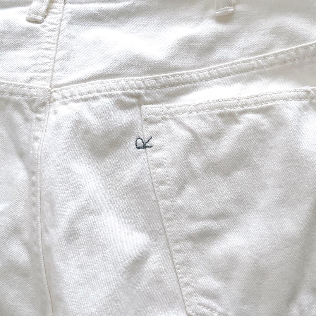 現行✨極美品　ライ麦デニムのクロスオーバーパンツ　ホワイト　R刺繍　大きいサイズ