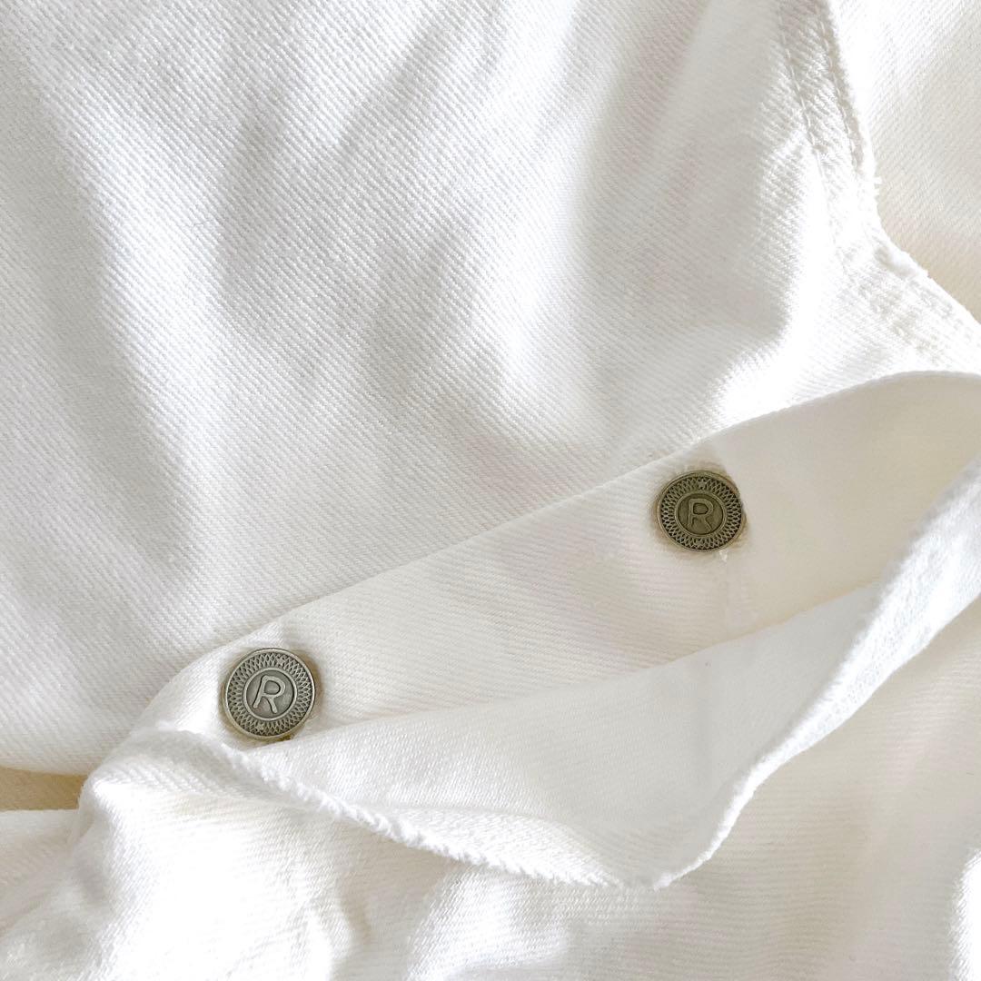 現行✨極美品　ライ麦デニムのクロスオーバーパンツ　ホワイト　R刺繍　大きいサイズ