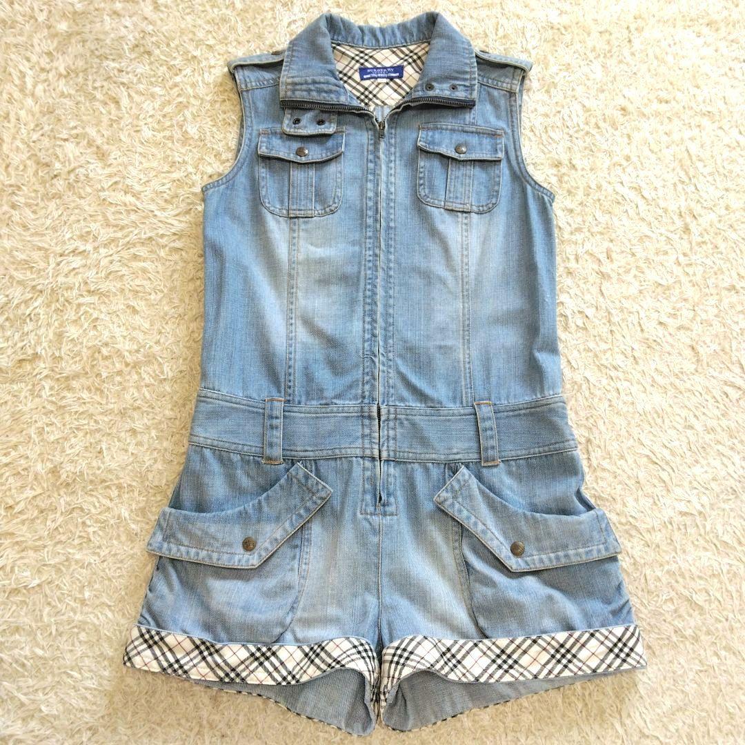 バーバリーブルーレーベル デニム ノバチェック サロペット 38