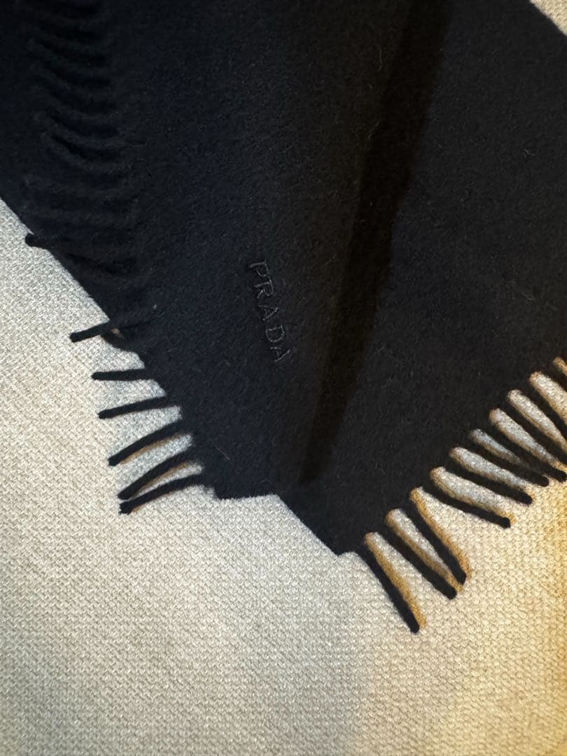 【新品】PRADA メンズ　マフラー　ブラック　カシミヤ&ウール