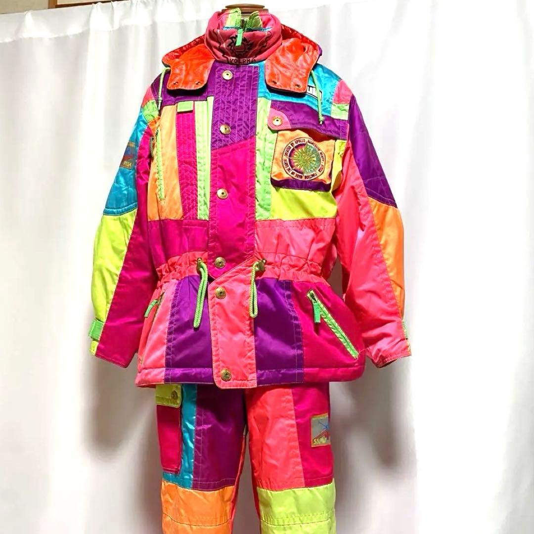 90s GOLDWIN クレイジー配色 スキーウェア 上下セット 総柄 レトロ