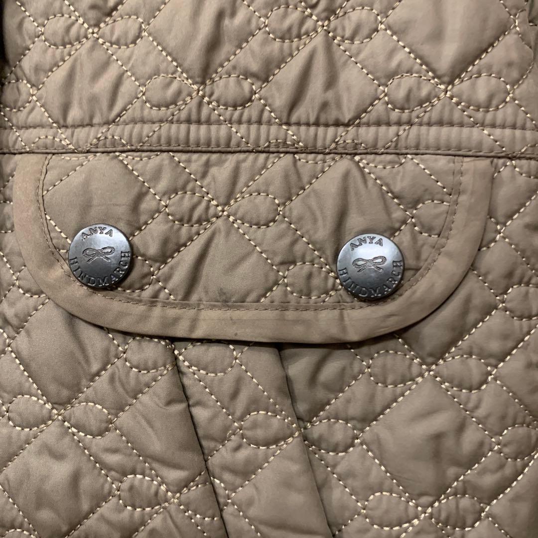 アニヤハインドマーチ　キルティングコート　リボン柄　ブラウン　中綿入り